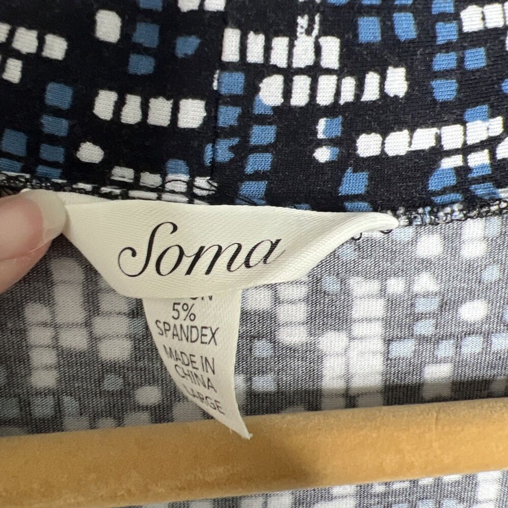 Soma Dress Nightgown Size Large Crossover Top Blue Black White Jersey Knit - Picture 3 of 8